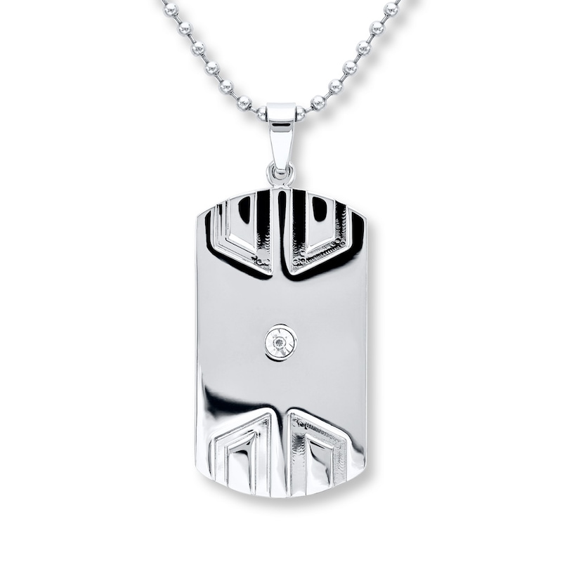 Main Image 1 of Men's Dog Tag Necklace Diamond Accent Stainless Steel