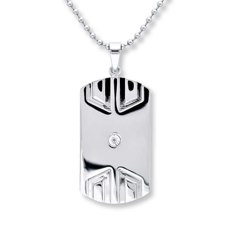 Engravable Sterling Silver Diamond Dog Tag Pendant for Men & Chain Necklace