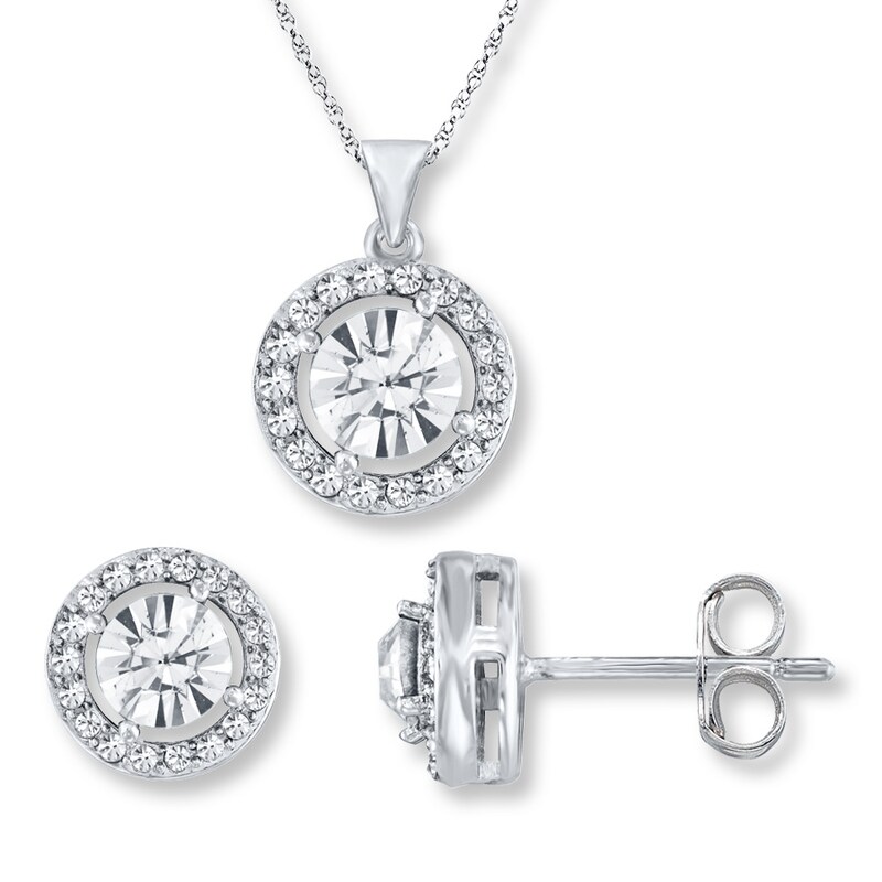Main Image 1 of Necklace and Earrings Set Crystals Sterling Silver