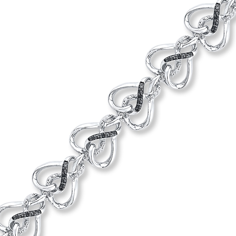 Black & White Diamond Heart Bracelet 1/6 ct tw Sterling Silver