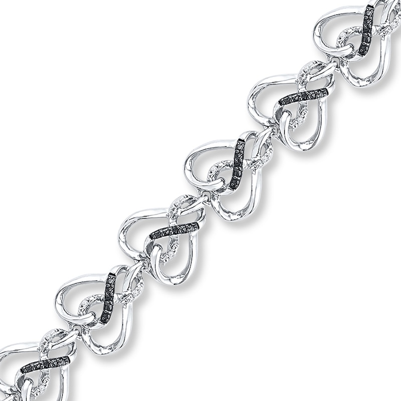Main Image 1 of Black & White Diamond Heart Bracelet 1/6 ct tw Sterling Silver