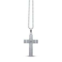 Men's Cross Necklace Diamond Accent Stainless Steel