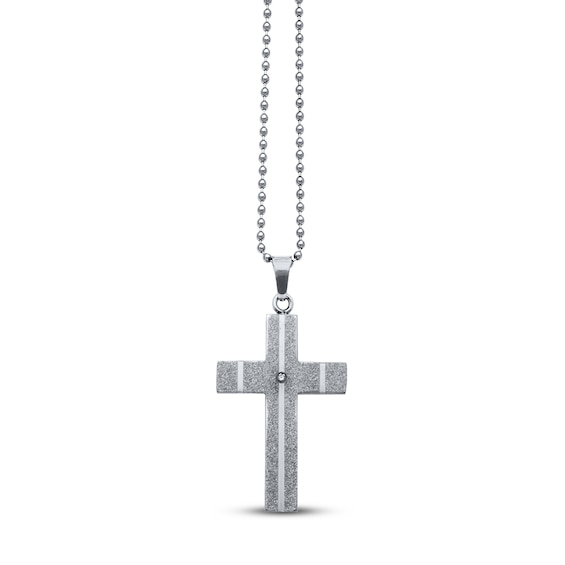 Men's Cross Necklace Diamond Accent Stainless Steel