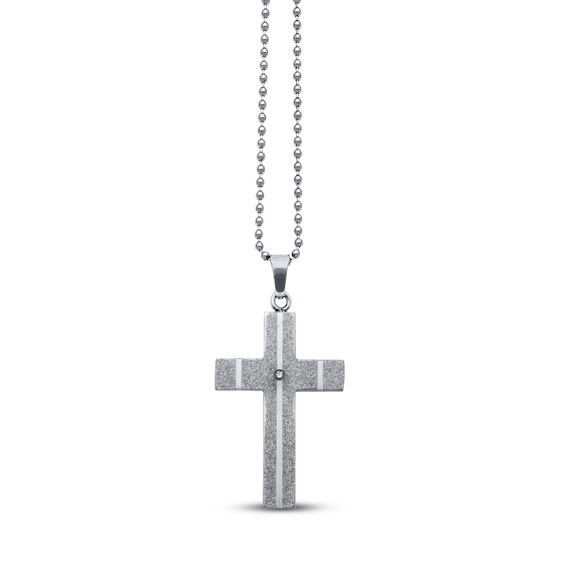 Main Image 1 of Men's Cross Necklace Diamond Accent Stainless Steel