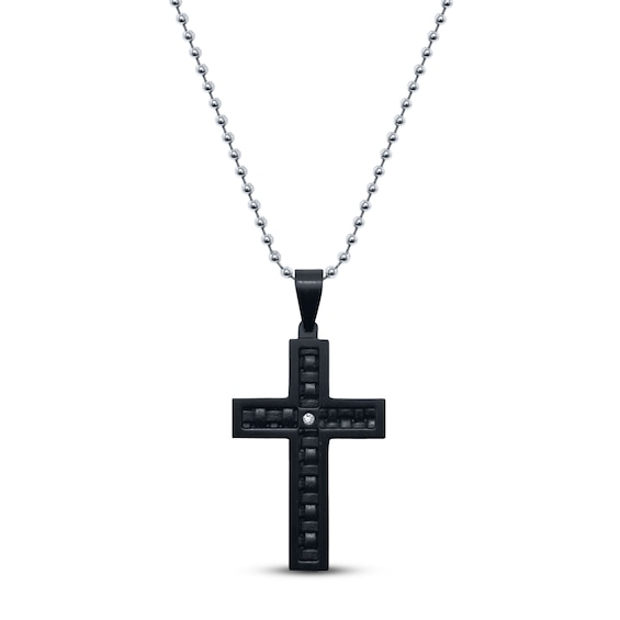 Men's Cross Necklace Diamond Accent Stainless Steel
