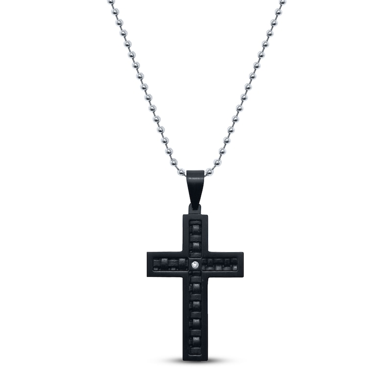 Main Image 1 of Men's Cross Necklace Diamond Accent Stainless Steel