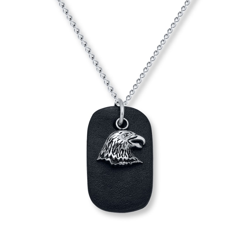 Main Image 1 of Eagle Leather Dog Tag Men's Necklace Stainless Steel