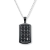 Thumbnail Image 1 of Men's Dog Tag Necklace Diamond Accent Stainless Steel & Leather