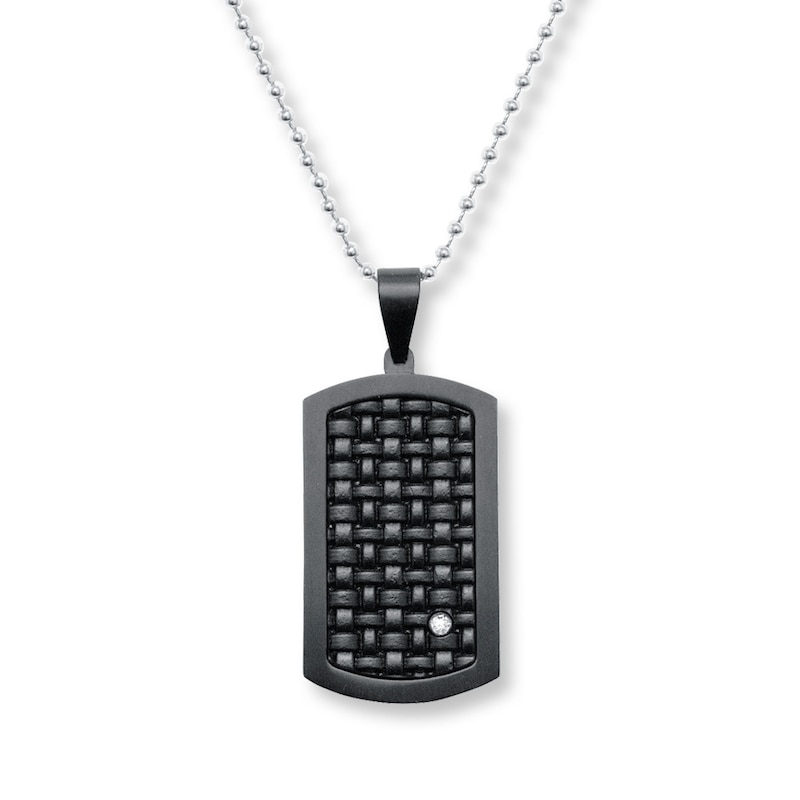 Main Image 1 of Men's Dog Tag Necklace Diamond Accent Stainless Steel & Leather