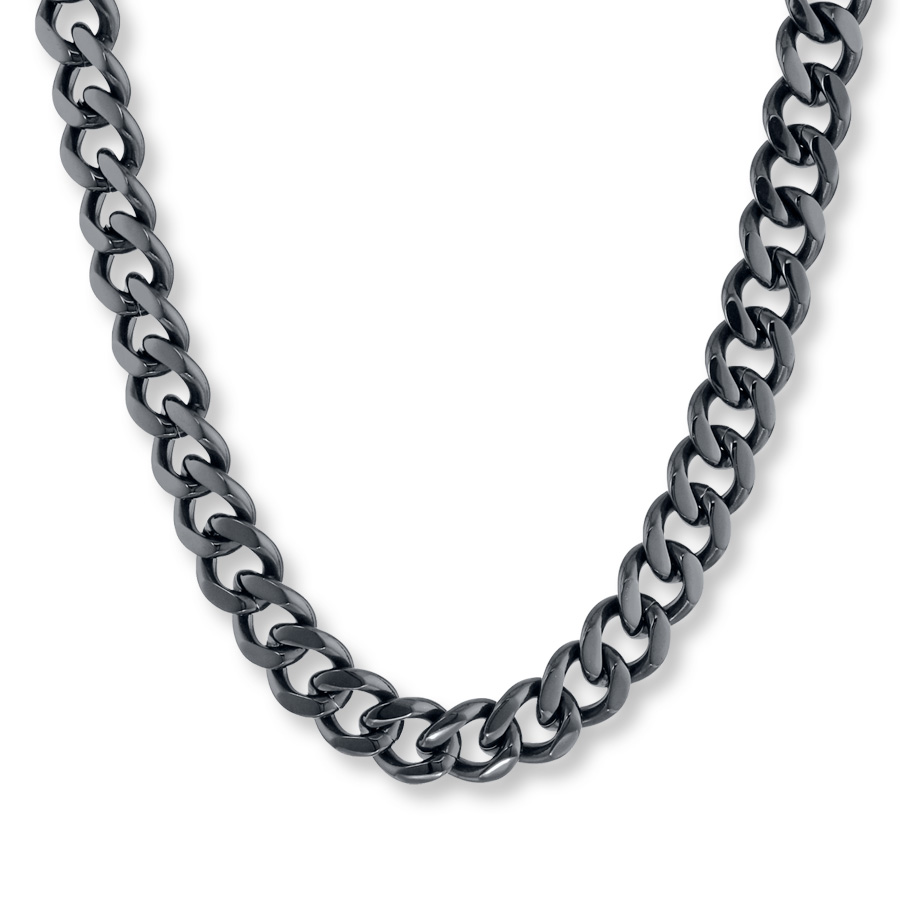 Thumbnail Image 1 of Curb Chain Necklace 11mm Black Ion-Plated Solid Stainless Steel 22&quot;