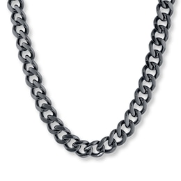 Curb Chain Necklace 11mm Black Ion-Plated Solid Stainless Steel 22"