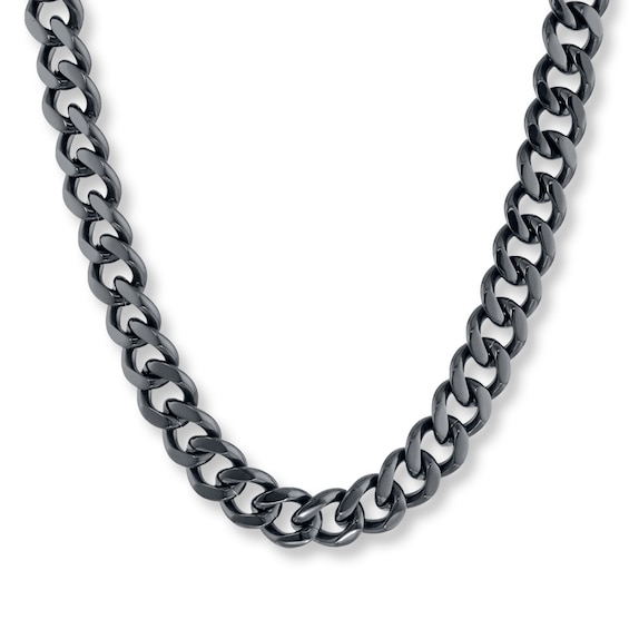 Curb Chain Necklace 11mm Black Ion-Plated Solid Stainless Steel 22"
