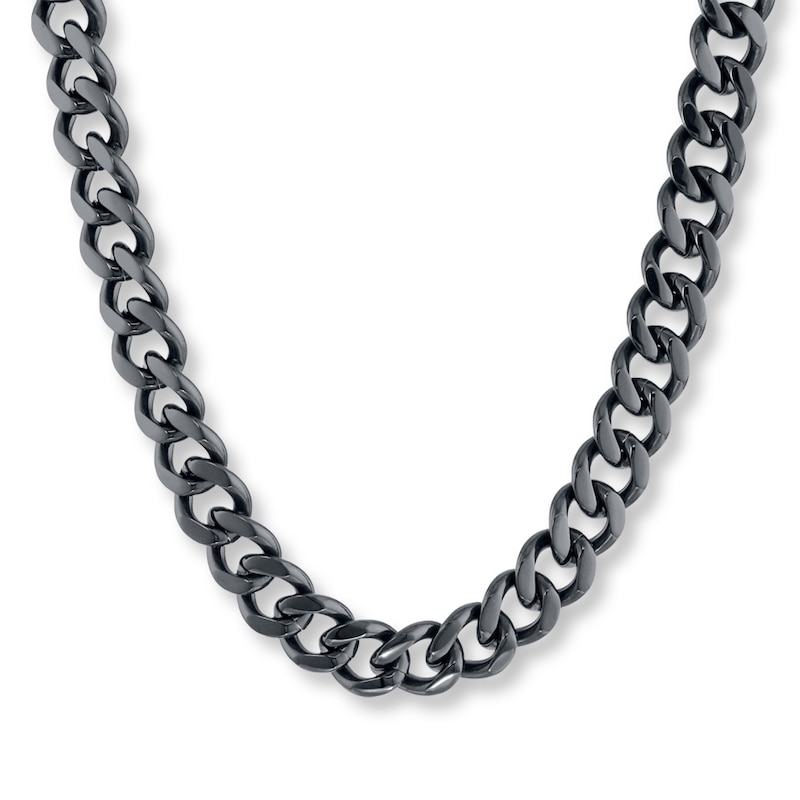 Solid Curb Chain Necklace 6mm Black Ion-Plated Stainless Steel 22"