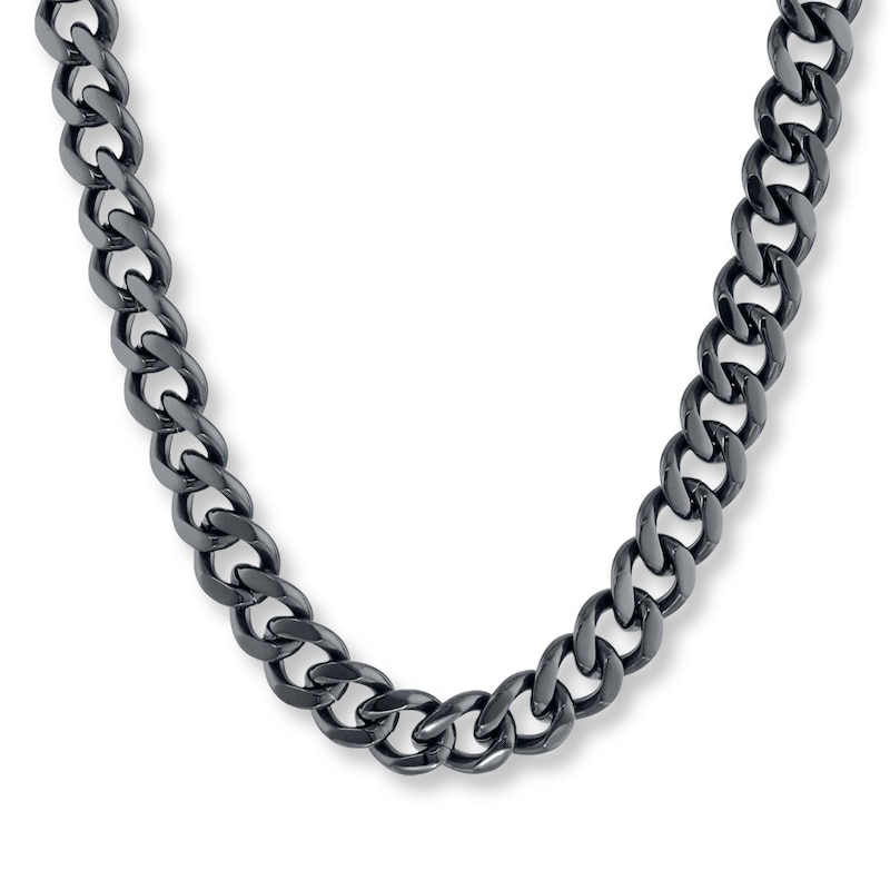 Main Image 1 of Curb Chain Necklace 11mm Black Ion-Plated Solid Stainless Steel 22&quot;