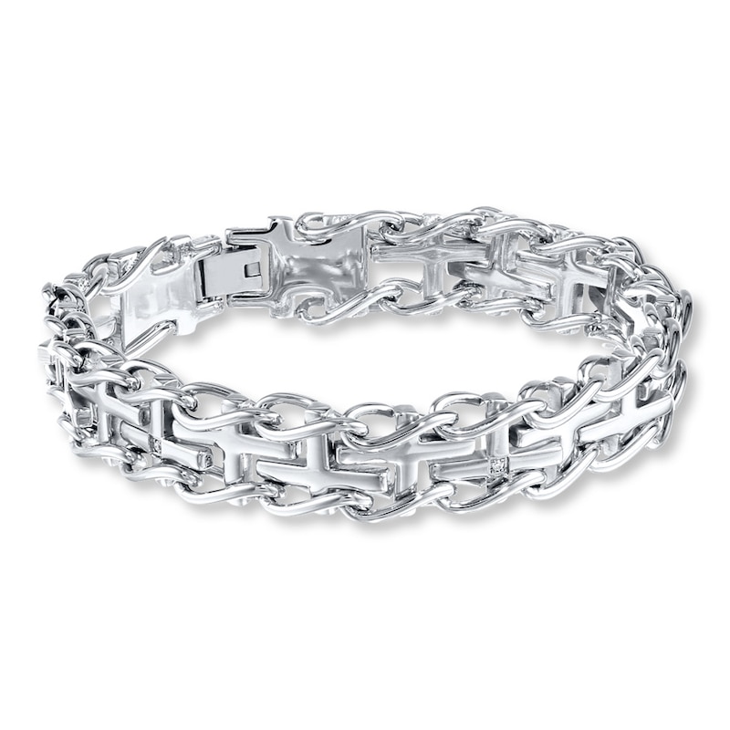 Main Image 1 of Men's Bracelet Diamond Accents Stainless Steel 8.5&quot;