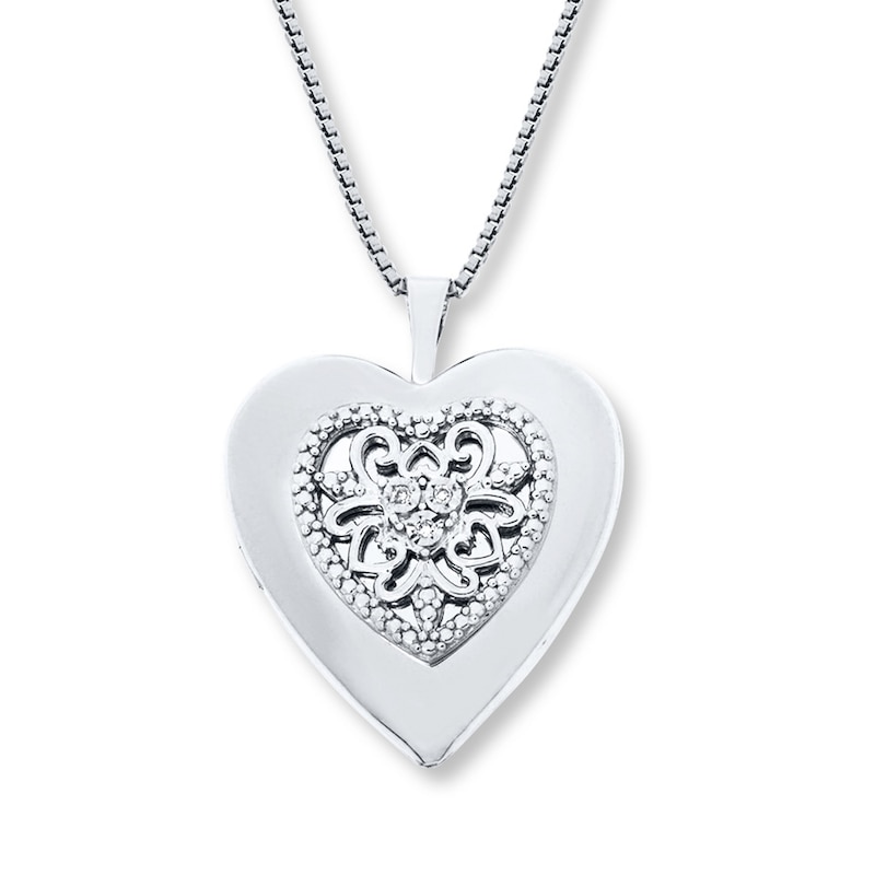 Main Image 1 of Heart Locket Necklace Diamond Accents Sterling Silver