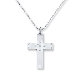 Men's Cross Necklace Stainless Steel 24&quot;