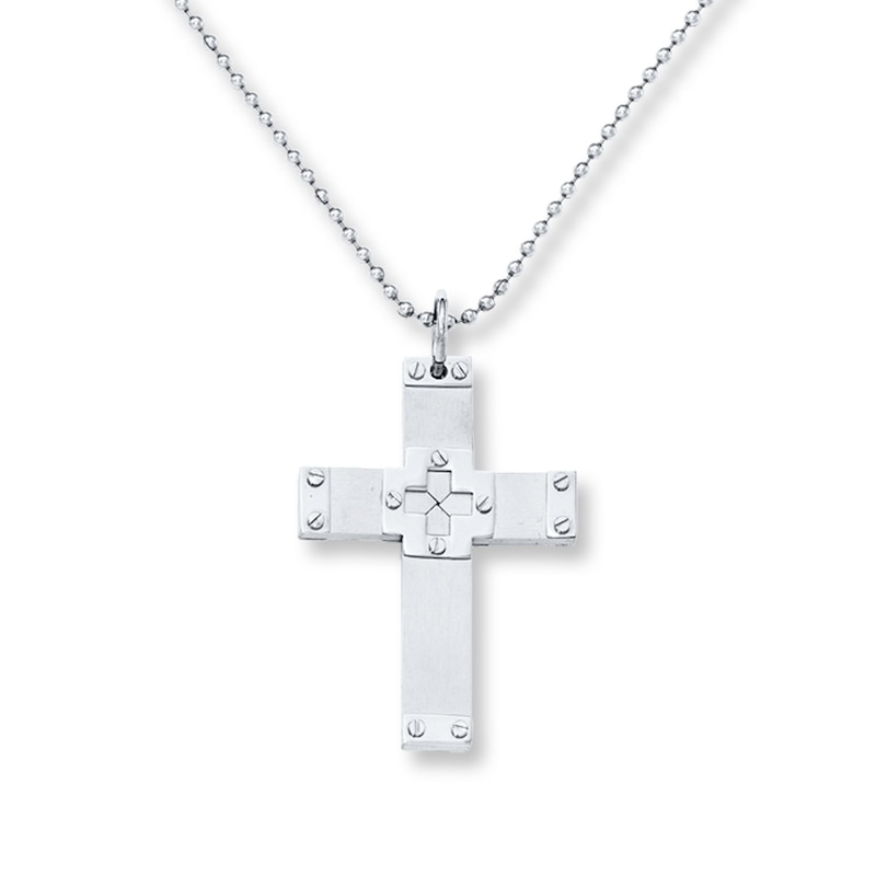 Main Image 1 of Men's Cross Necklace Stainless Steel 24&quot;
