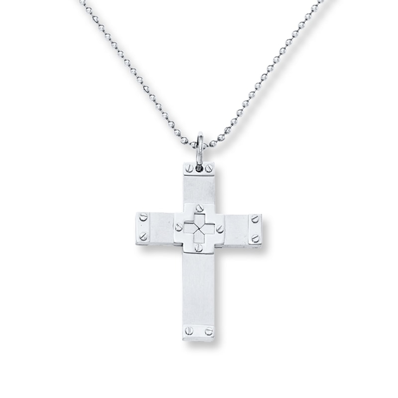 Men's Cross Necklace Stainless Steel 24"