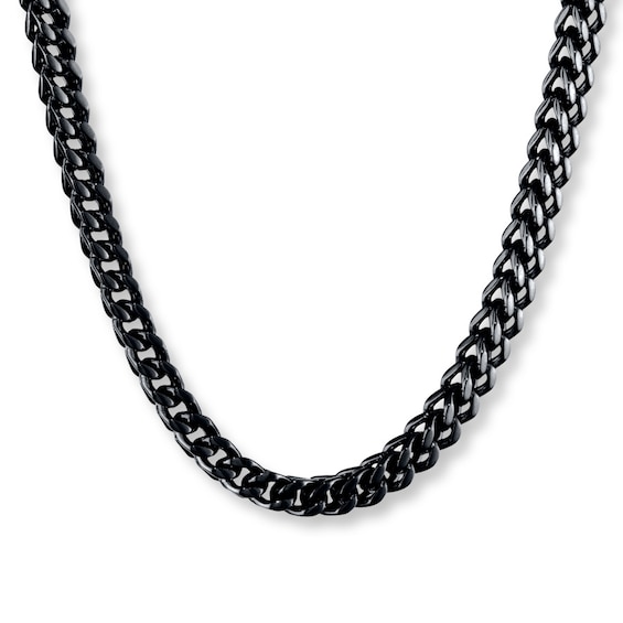 Foxtail Chain Necklace 6mm Black Ion-Plated Solid Stainless Steel 22"