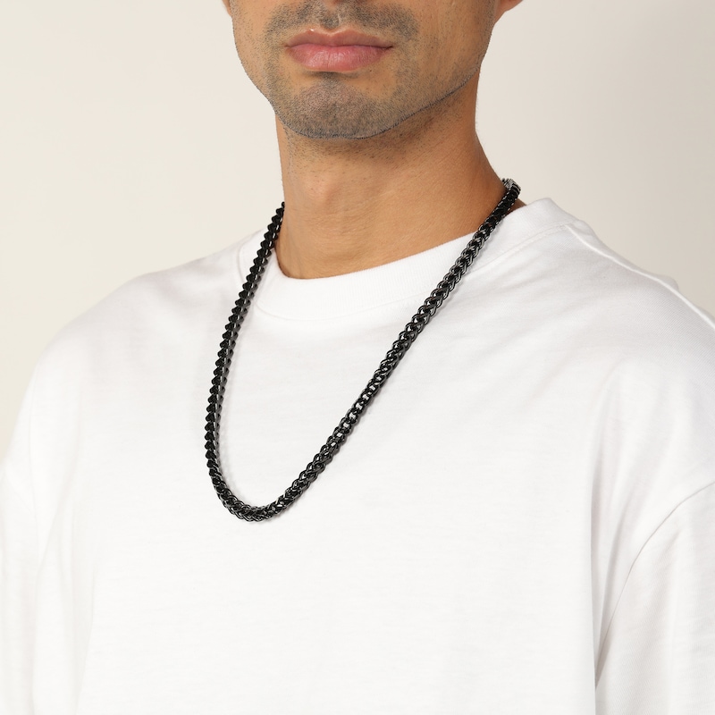Main Image 2 of Foxtail Chain Necklace 6mm Black Ion-Plated Solid Stainless Steel 22&quot;