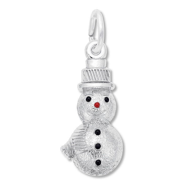 Main Image 1 of Snowman Charm Black & Red Enamel Sterling Silver
