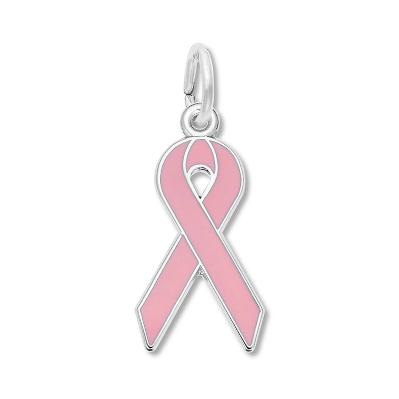 Main Image 1 of Breast Cancer Ribbon Pink Enamel Sterling Silver Charm