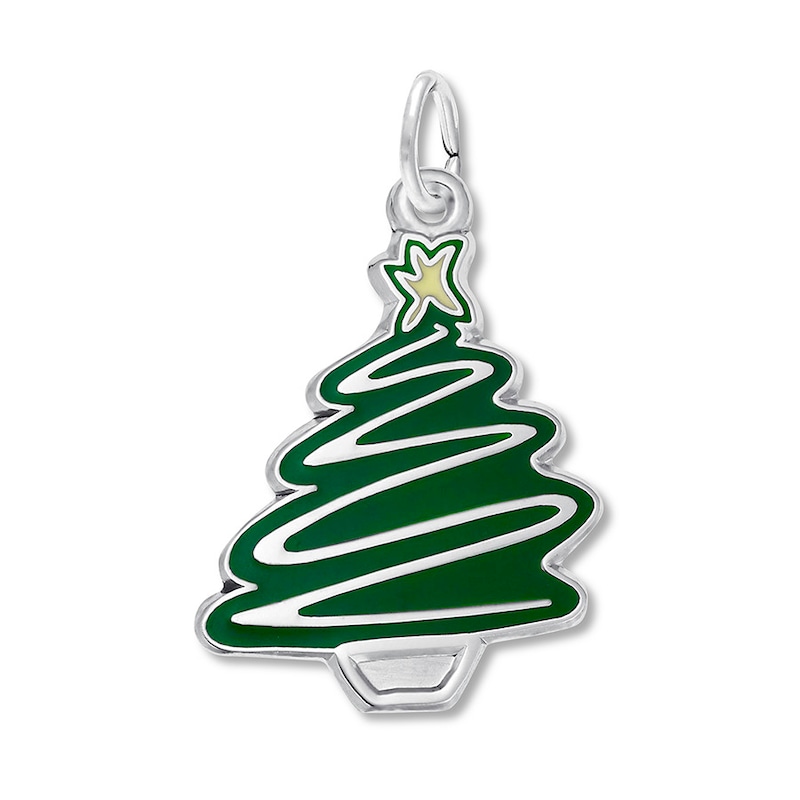 Main Image 1 of Christmas Tree Charm Green Enamel Sterling Silver