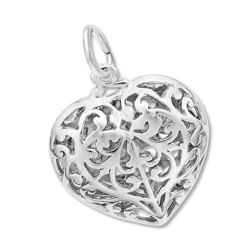Main Image 1 of Filigree Heart Charm Sterling Silver