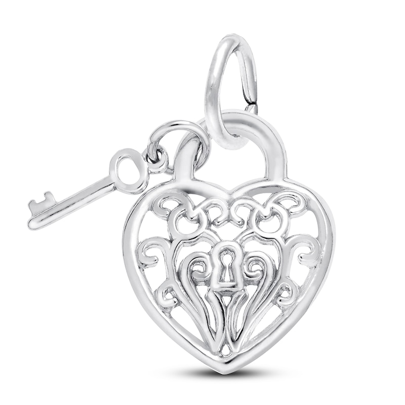 Main Image 1 of Lock and Key Heart Sterling Silver Charm