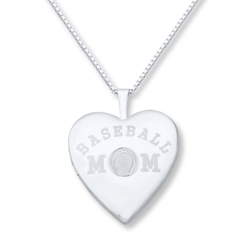 Main Image 1 of Baseball Mom Heart Sterling Silver Locket Necklace