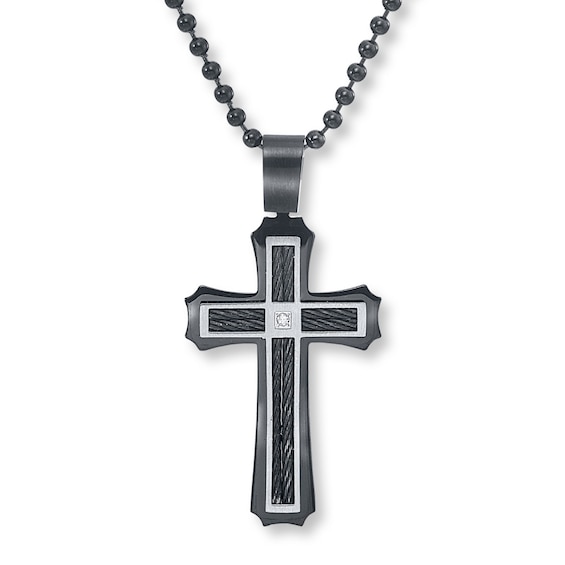 Men's Cross Necklace Stainless Steel/Black Ion Plating ...