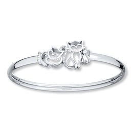 Cat Family Bangle Bracelet Diamond Accents Sterling Silver