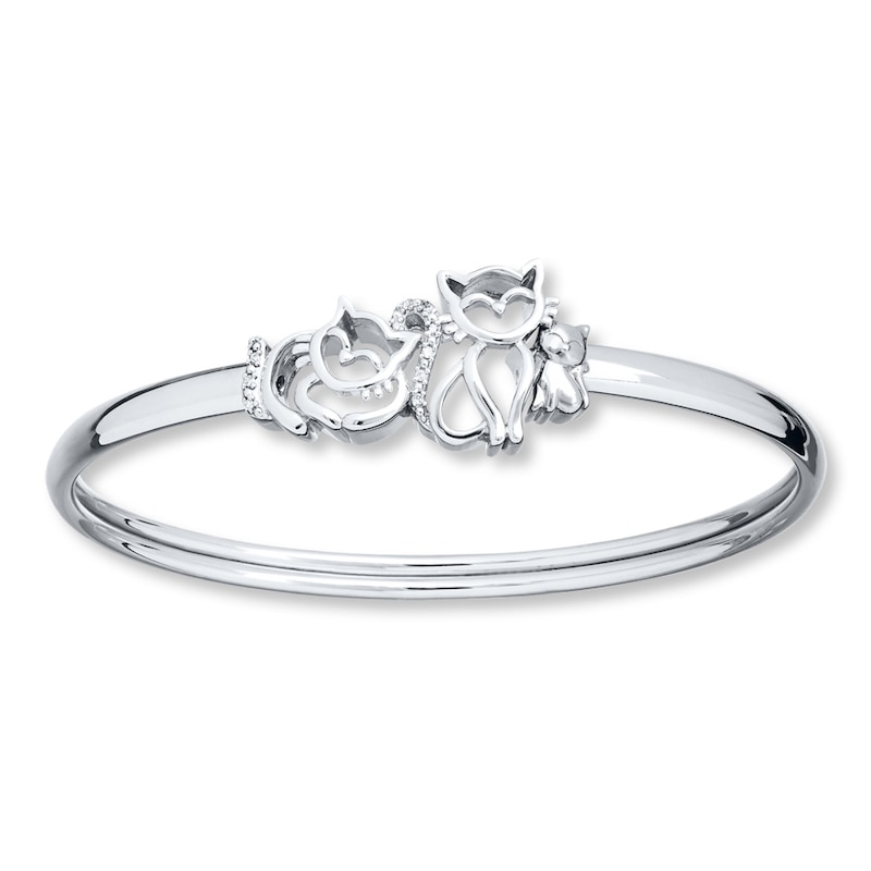 Main Image 1 of Cat Family Bangle Bracelet Diamond Accents Sterling Silver