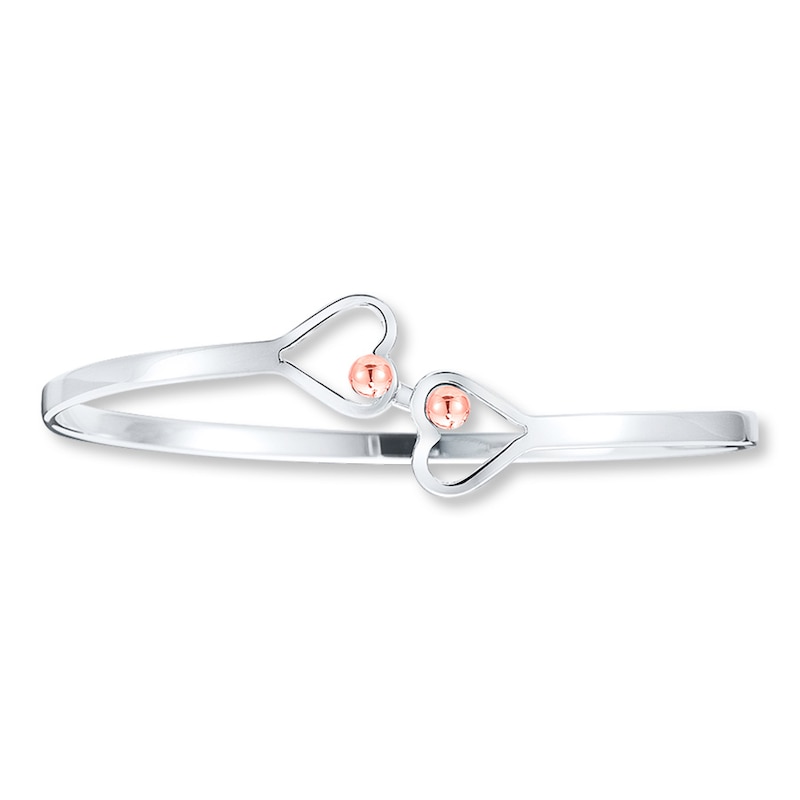 Heart Cuff Bangle Bracelet Sterling Silver & 14K Rose Gold