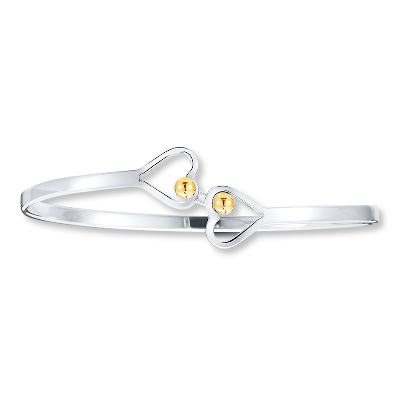 Main Image 1 of Heart Bangle Cuff Bracelet Sterling Silver & 14K Yellow Gold