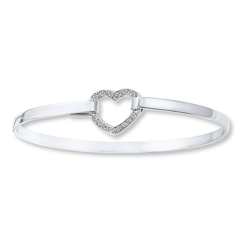 Heart Bangle Bracelet 1/15 ct tw Diamonds Sterling Silver