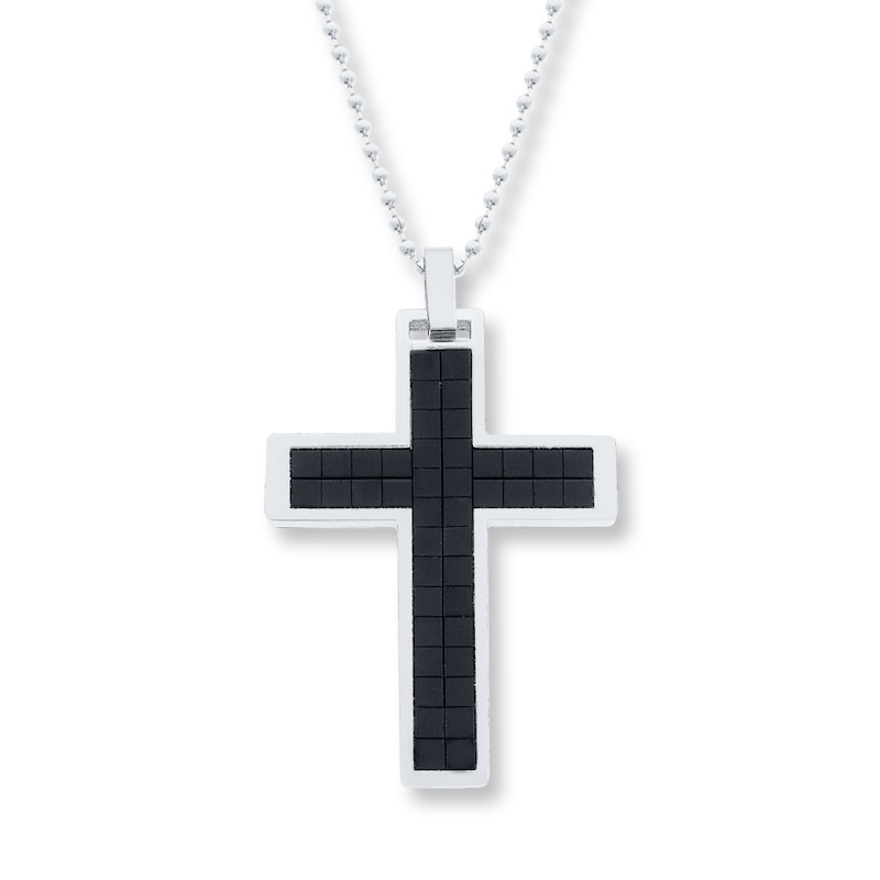 Main Image 1 of Men's Cross Necklace Stainless Steel 22&quot;