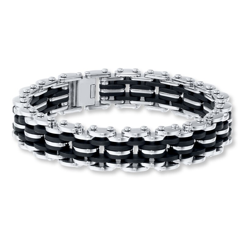 Men's Women's Attractive Stainless Steel Rubber Wristband Bangle Clasp Bracelet