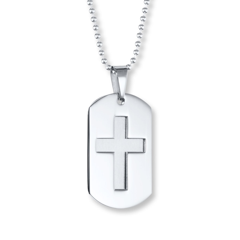 Main Image 1 of Men's Cross Necklace Stainless Steel 22&quot;