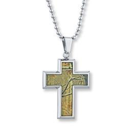 Men's Cross Necklace Stainless Steel 22&quot; Length