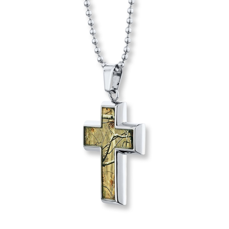 Main Image 2 of Men's Cross Necklace Stainless Steel 22&quot;