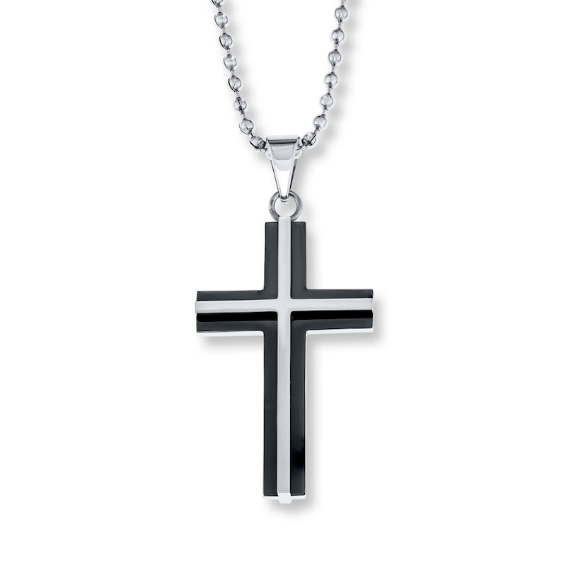 Main Image 1 of Men's Cross Necklace Stainless Steel 22&quot;