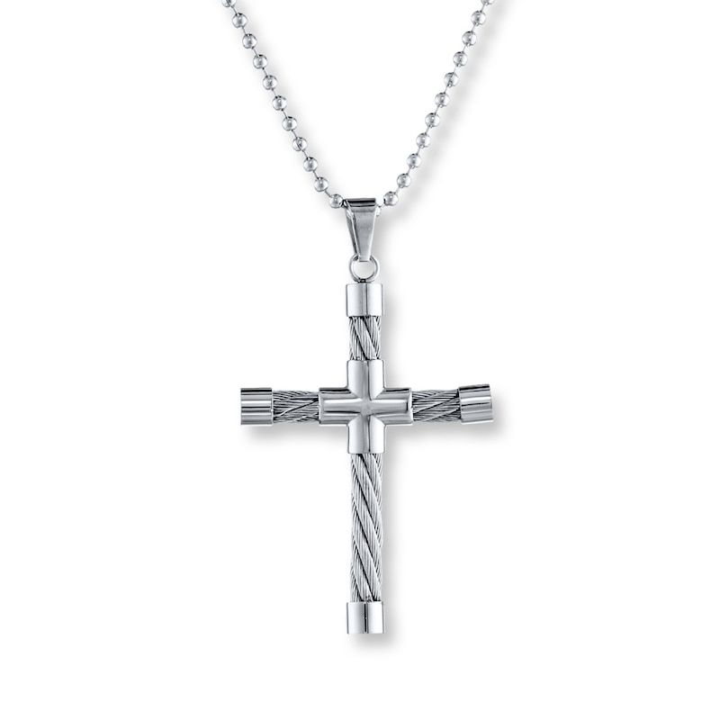 Main Image 1 of Men's Cross Necklace Stainless Steel 22&quot;