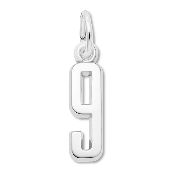 Number 9 Charm Sterling Silver