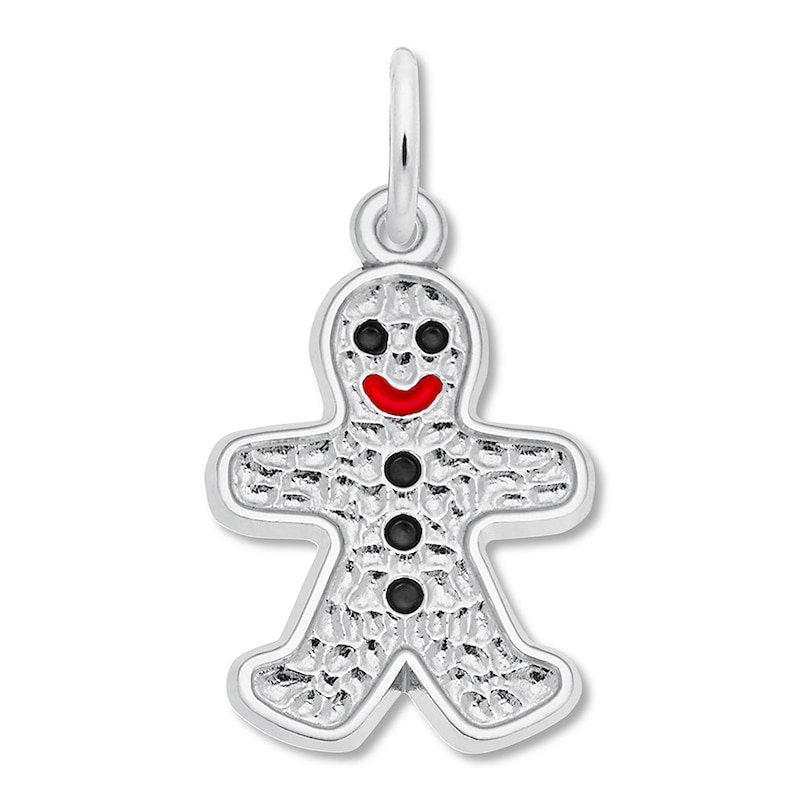 Main Image 1 of Gingerbread Man Charm Black & Red Enamel Sterling Silver