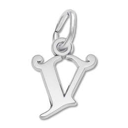 Letter V Charm Sterling Silver