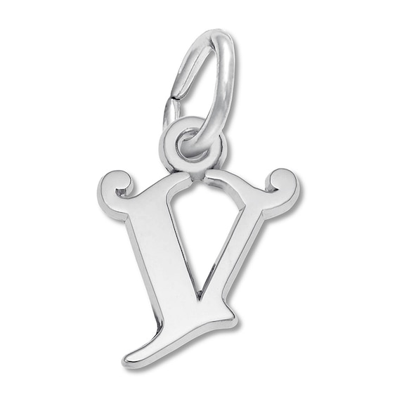 Letter V Charm Sterling Silver
