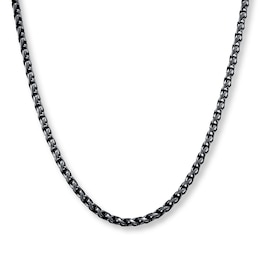 Wheat Chain Necklace 3mm Black Ion-Plated Solid Stainless Steel 24"