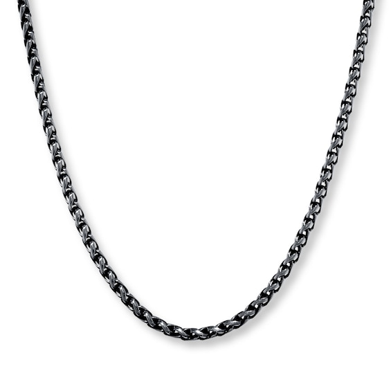 Wheat Chain Necklace 3mm Black Ion-Plated Solid Stainless Steel 24"